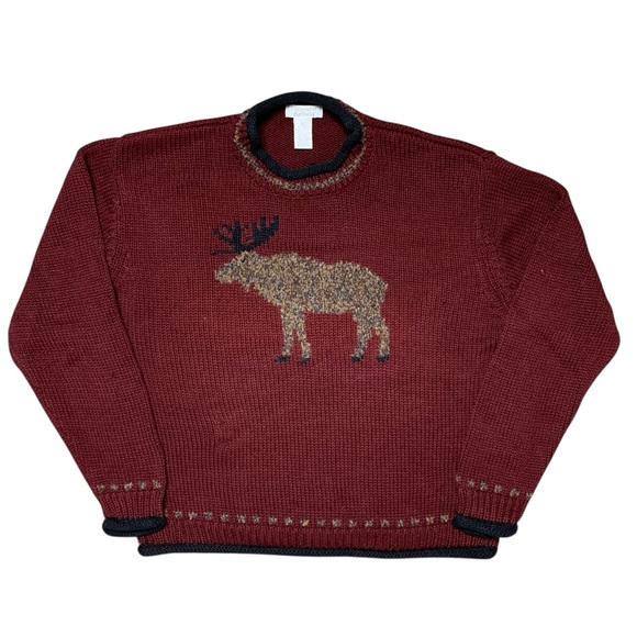 Christopher & Banks Sweaters - Vintage Y2K Moose Nature knit Mockneck Sweater Size XL Earth Tones Gorpcore